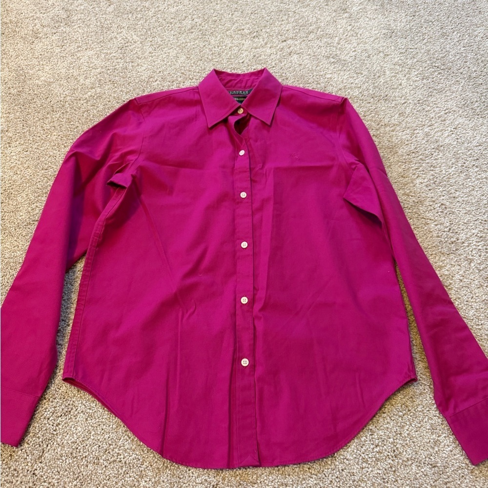 Lauren Ralph Lauren Magenta Cotton button down non iron size XS